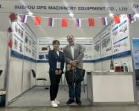 DPS Machinery booth at Indonesia exhibition showcasing automatic labeling machines
